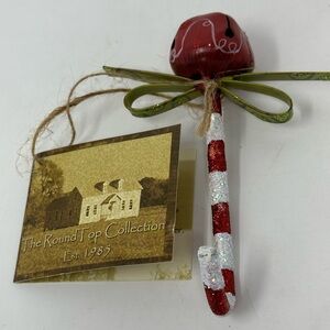 NEW The Round Top Collection Jingle Bell Candy Cane Ornament Metal D6